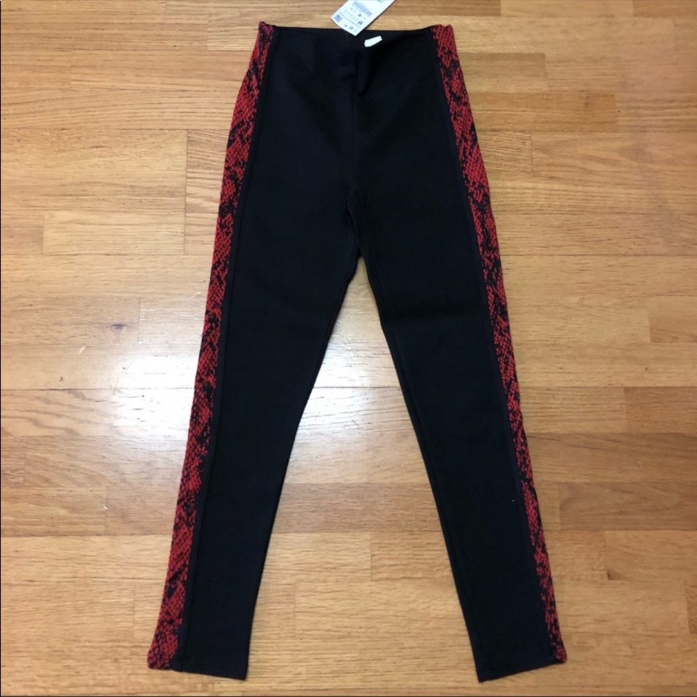 Zara Red Snake Print Side Stripe Leggings Size M - Picture 3 of 4